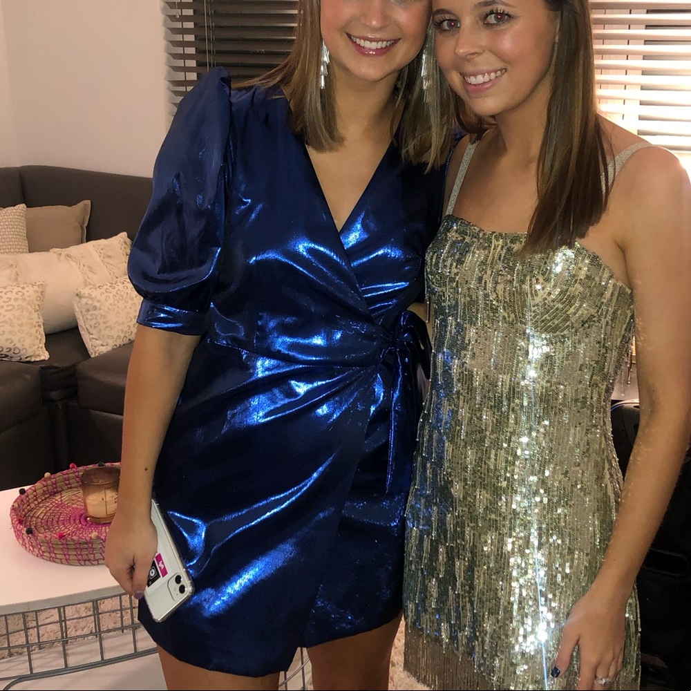 Zara blue metallic dress